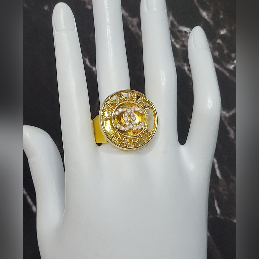 Chanel Button, Adjustable Chunky Statement Ring - image 1
